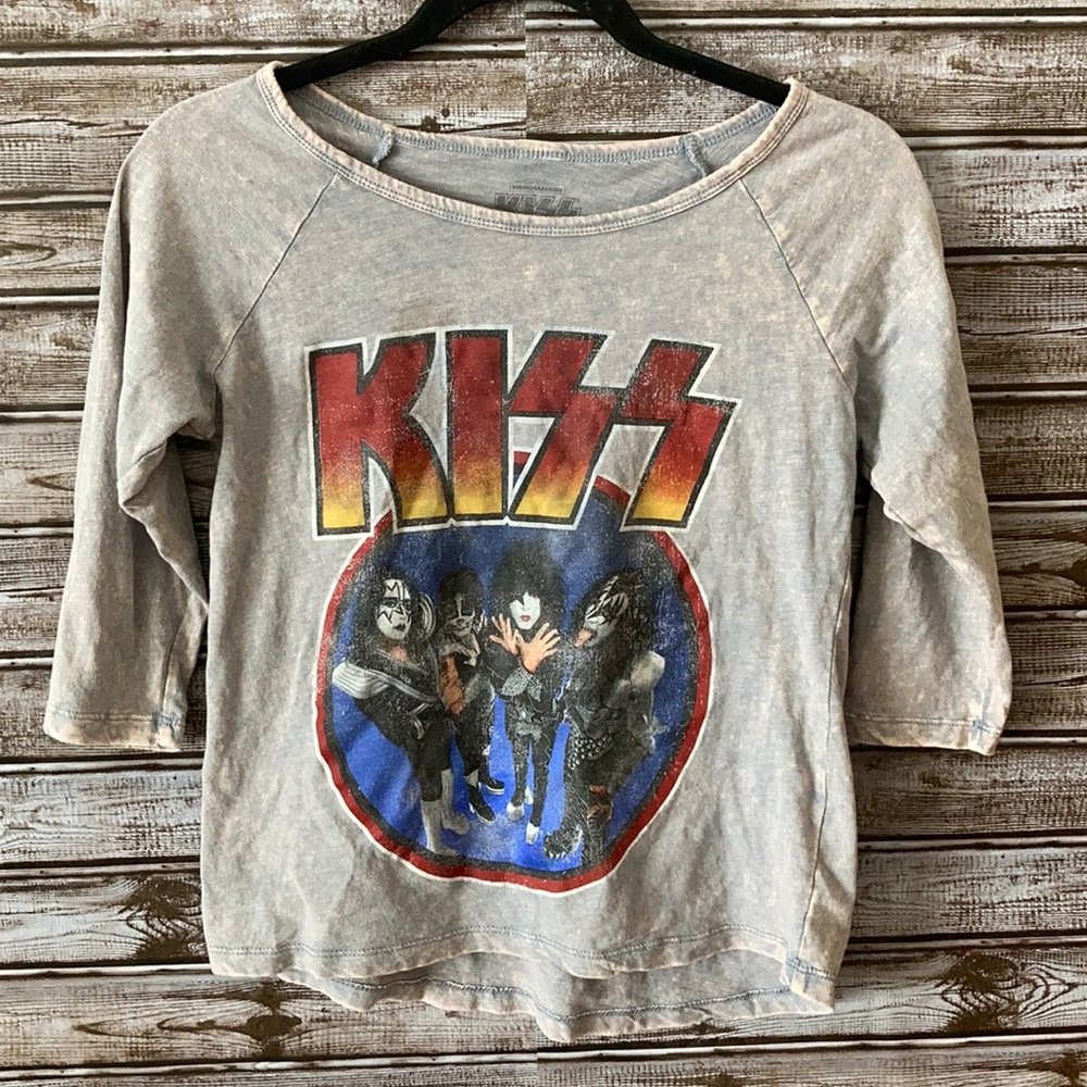 KISS 100% Cotton 3/4 Sleeve Bleached Shirt - Picture 1 of 7